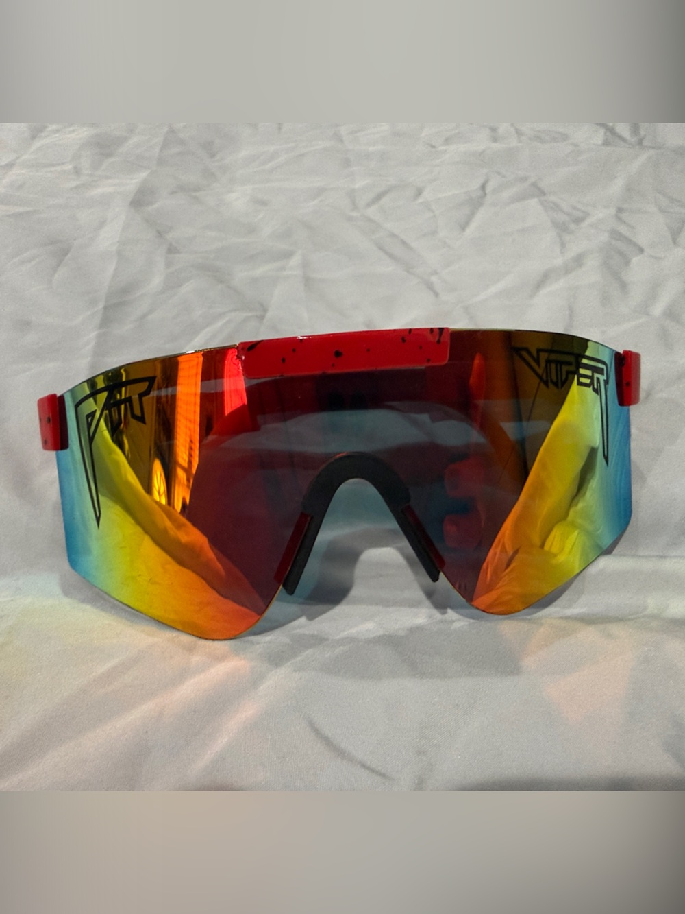 Pit Viper Red Frame Multicolor Mirrored Visor Sunglasses unisex